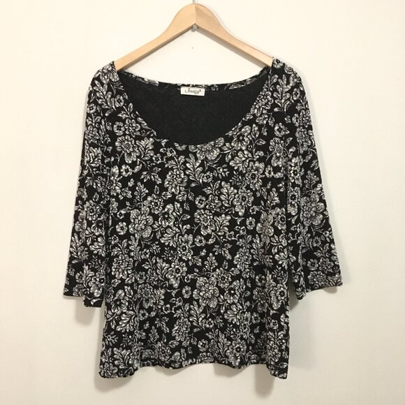 90s Vintage Floral Print Lacy 3/4 Sleeve Top - Picture 1 of 16